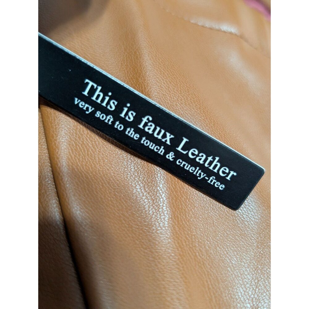 Love Tree Cognac Faux Leather Mini Dress Vegan Leather Bodycon NWT M Date Night - Picture 5 of 8
